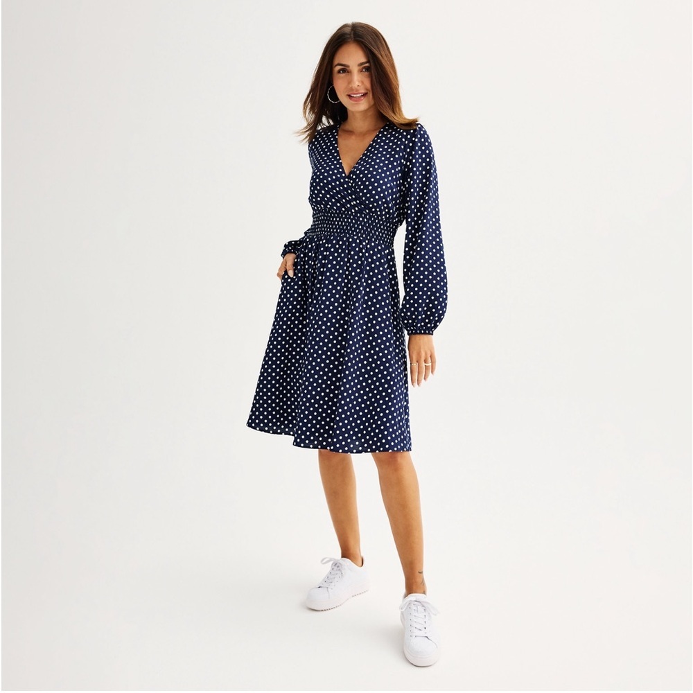 Draper James Navy Blue Polka Dot Midi Dress - Picture 15 of 15